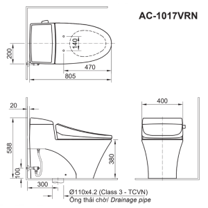 Bồn cầu INAX AC-1017VRN (AC1017VRN) 1 khối Aqua Ceramic - ảnh 3