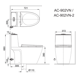 Bồn cầu INAX AC-902VN (AC902VN) 1 khối dòng S200 - ảnh 3