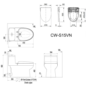 Bồn cầu INAX AC-939+CW-S15VN nắp rửa cơ - ảnh 2