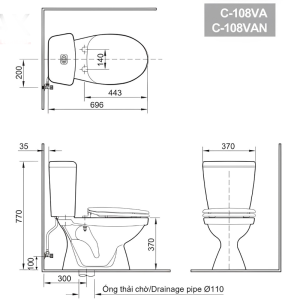 Bồn cầu INAX C-108VAN (C108VAN) 2 khối nắp êm size nhỏ - ảnh 2