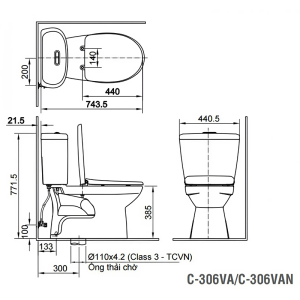 Bồn cầu INAX C-306VAN (C306VAN) 2 khối nắp êm - ảnh 2