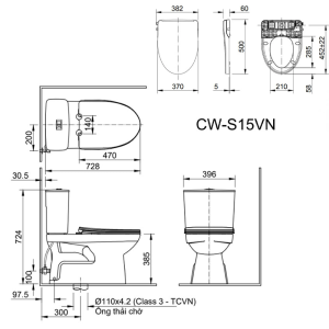 Bồn cầu INAX C-514A+CW-S15VN nắp rửa cơ 2 khối - ảnh 2