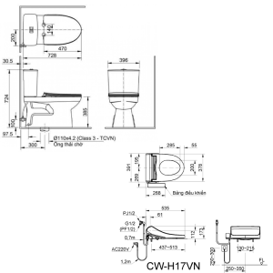 Bồn cầu nắp điện tử INAX C-514A+CW-H17VN 2 khối - ảnh 2