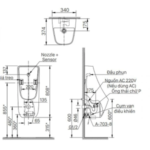 Bồn tiểu nam INAX AU-468IR cảm ứng điện pin 0.5 Lít - ảnh 2