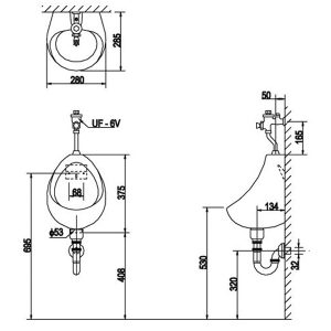 Bồn tiểu nam INAX U-116V treo tường nhỏ gọn - ảnh 2