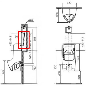 Bồn tiểu nam INAX U-431VAC treo tường cấp âm - ảnh 2