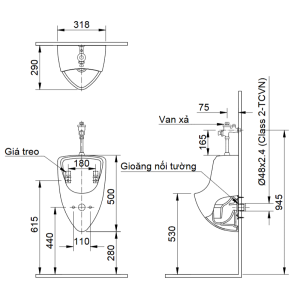 Bồn tiểu nam INAX U-440V treo tường - ảnh 2