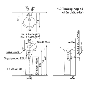 Chân dài Lavabo INAX L-284VD đặt sàn - ảnh 3