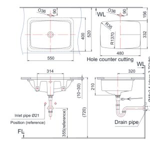 Chậu Rửa Lavabo Inax AL-2298V Âm Bàn Men Aqua Ceramic - ảnh 2