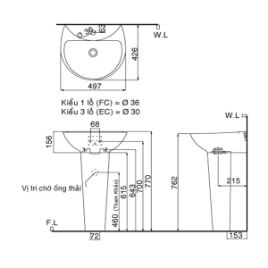 Chậu Rửa Lavabo Inax L-285V Treo Tường Kèm Chân Chậu L-288VD Đặt Sàn (L-285V/L-288VD) - ảnh 2