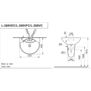 Chậu rửa lavabo treo tường kèm chân ngắn L-288V/L-288VC INAX 570x452 mm - ảnh 2