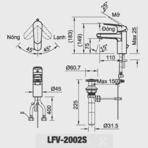 Vòi Chậu Lavabo Inax LFV-2002S Nóng Lạnh - ảnh 3