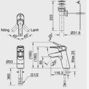 Vòi chậu lavabo nóng lạnh INAX LFV-6012S - ảnh 2