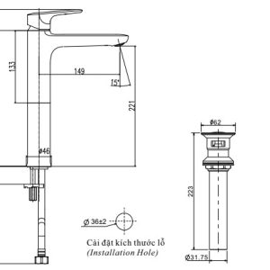Vòi Lavabo Inax LFV-1402SH Nóng Lạnh Thân Cao Kèm Trụ Xả Nhấn - ảnh 3