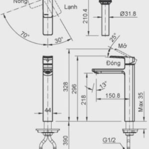 Vòi Lavabo Inax LFV-5012SH Đặt Bàn Nóng Lạnh - ảnh 3