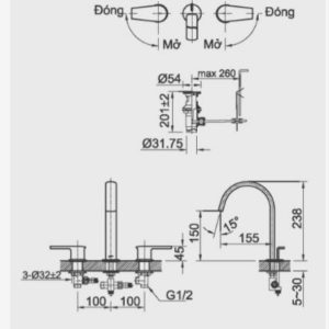 Vòi Lavabo Inax LFV-7100B Van Nóng Lạnh Riêng 3 Lỗ - ảnh 2