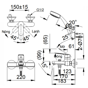 Vòi sen tắm INAX BFV-2003S nóng lạnh - ảnh 2